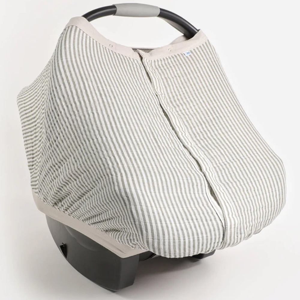 Little Unicorn Car Seat Canopy Cover Cotton Muslin Grey Stripe Gray